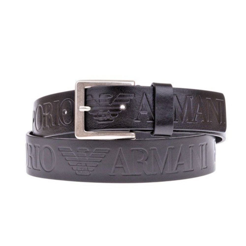 Emporio Armani Size 40/100cm Embossed Leather Logo Belt Blk  Y4S240 YDY4G 80001